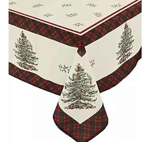 Spode Christmas Tree Tartan Holiday Tablecloth 60x144 Oblong Seats 12-14 New - Picture 13 of 16